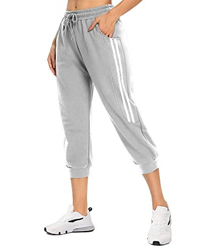 KDi Damen Shorts Jogger Sweatpants Laufhose Trainingsanzug Capri Pants - grau - Mittel von KaiDi