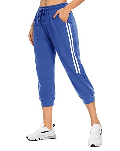 KaiDi Damen Capri Sweatpants Casual Capri Hose mit Taschen Capri Jogger Capri Yogahose Kordelzug Workout Sweatpants, Königsblau, M von KaiDi