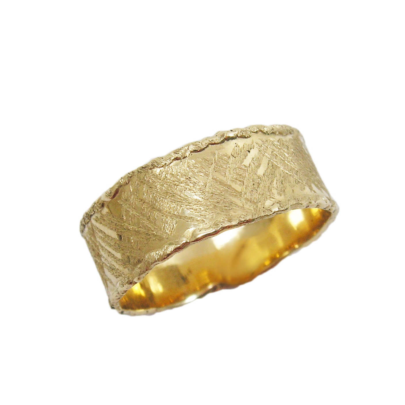 14K Gold Scratched Wellige Hochzeitsband | Gr-9309. Für Männer Frauen, Gelbgold 14K Gold Scratched Wellige Hochzeitsband | Gr-9309. Für Männer Frauen, Gelbgold von KaiJewelry585
