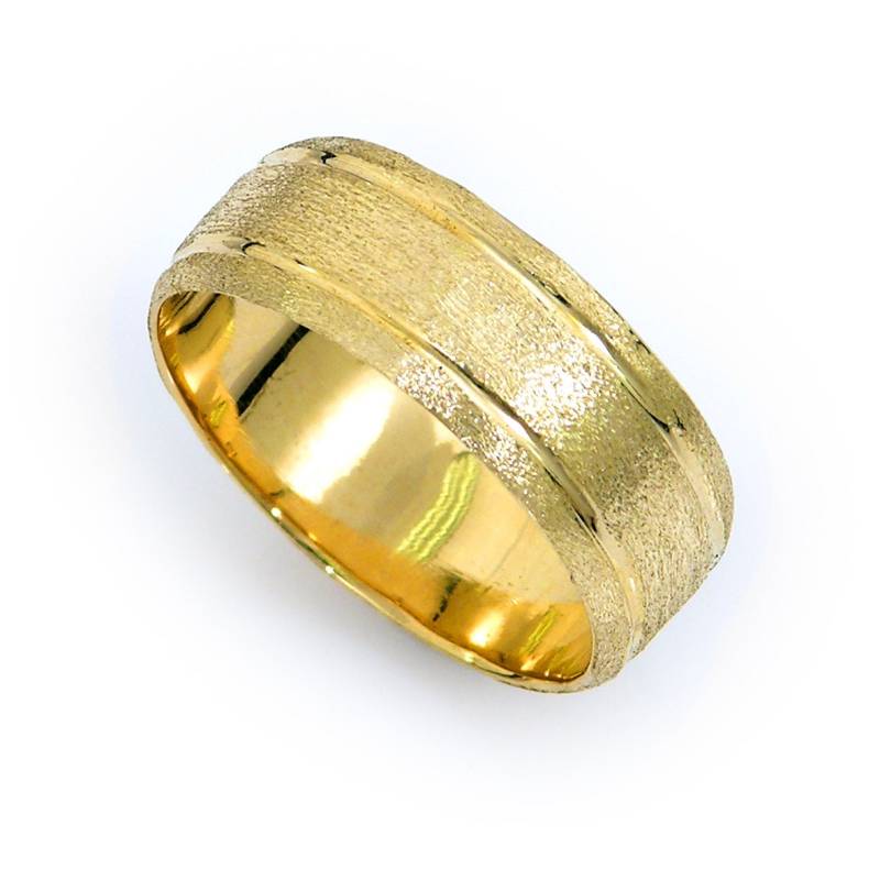 Diamantierter Ehering Gekratzt. 14K Gold-Ehering. Herrenring. Doppellinie Design Ehering. 6mm | Gr-9069-665 von KaiJewelry585