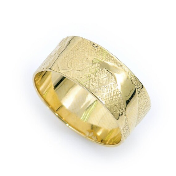 Trauring. 14K Gelbgold Band. Bambus-Hochzeitsring. Trauring Im Walddesign. Breiter Ehering. Goldrand. Blumenband | Gr-9067 von KaiJewelry585