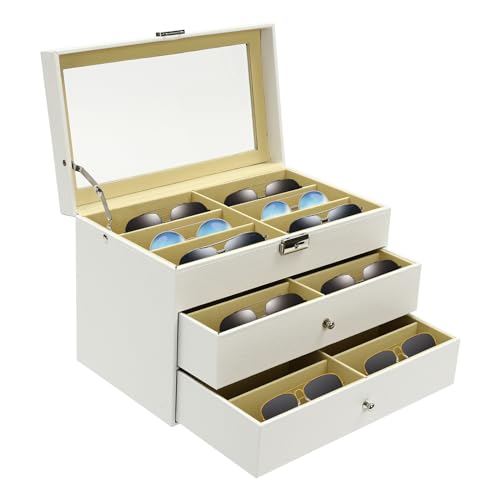 Kaichenyt Brillenbox, 3 Schichten Aufbewahrungsbox zur Aufbewahrung von 18 Brillen PU-Leder Brillenkoffer mit Schloss und Schlüssel Weiß 13.2 * 7.48 * 8.86in Kaichenyt Brillenbox, 3 Schichten Aufbewahrungsbox zur Aufbewahrung von 18 Brillen PU-Leder Brillenkoffer mit Schloss und Schlüssel Weiß 13.2 * 7.48 * 8.86in von Kaichenyt