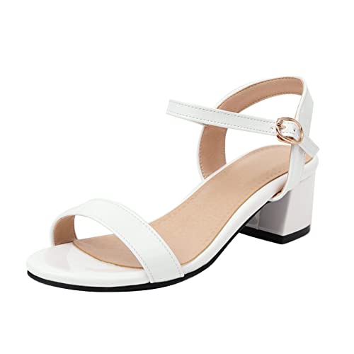 KaieeKeio Damen Elegant Schuhe Knöchelriemchen Blockabsatz Sandalen Mid Heel Sandalen Mädchen Sommer Schuhe Open Toe Sommer Strand Sandalen Plus Große Schuhe Heel 1.77 Zoll White Große 46 Asiatisch von KaieeKeio