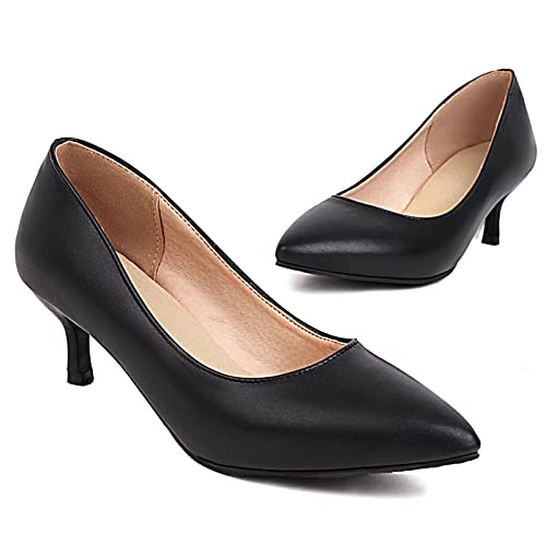 KaieeKeio Damen Low Heel Kleid Schuhe Pointed Toe Kitten Heels Gemutlich Buro Party Pumps Black Size 45 Asian von KaieeKeio