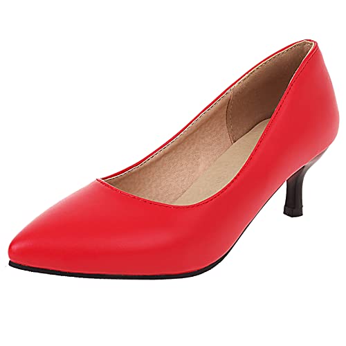 KaieeKeio Damen Low Heel Kleid Schuhe Pointed Toe Kitten Heels Gemutlich Buro Party Pumps Red Size 38 Asian von KaieeKeio