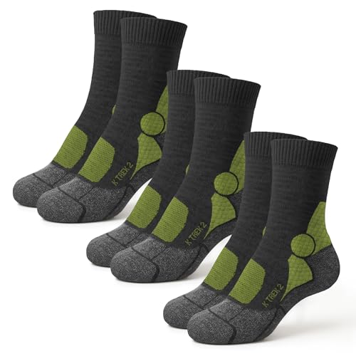 Kaiera 3 Paar Merinowolle Wandersocken Made in Italy(Gr. 40-43) Grau-Grün, Pro Graduierter Kompressionstechnologie, atmungsaktiv, gepolstert, blasenfrei für Outdoor-Aktivitäten zu jeder Jahreszeit von Kaiera