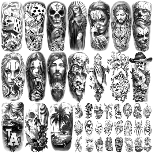 Chicano 77 Blatt Temporäre Tattoo für Männer Frauen Erwachsene, Fake Tattoos Chicano Gangster Fake Tattoos Gefangener Tag der Toten Chicano 77 Blatt Temporäre Tattoo für Männer Frauen Erwachsene, Fake Tattoos Chicano Gangster Fake Tattoos Gefangener Tag der Toten von Kaieteur