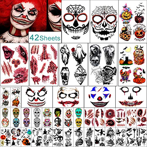 Kaieteur 42 Blatt Halloween Face Tattoo, Tattoo Aufkleber Sammlung wasserdichte temporäre Tattoo für Erwachsene und Kinder Kaieteur 42 Blatt Halloween Face Tattoo, Tattoo Aufkleber Sammlung wasserdichte temporäre Tattoo für Erwachsene und Kinder von Kaieteur