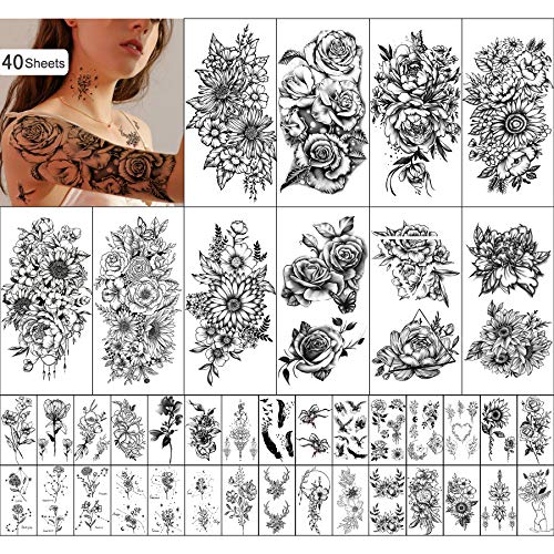 Wasserdichtes Temporäres Tattoo für Frauen und Mädchen 10 Blatt Extra Größer und 30 Blatt winzig Gefälschte Tattoo-Aufkleber-Kits für Partydekoration von Kaieteur