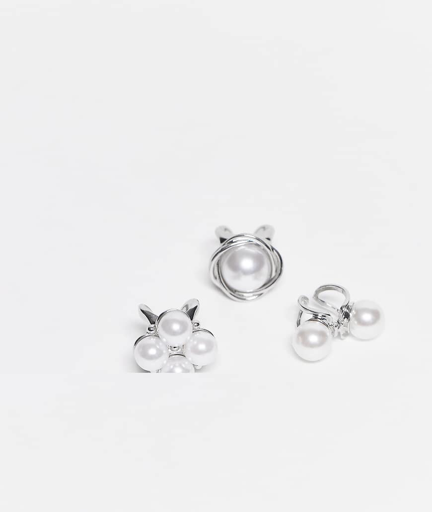 Kaiia - Exclusive - 3er-Pack Ringe in Silber mit großen Perlendetails von Kaiia