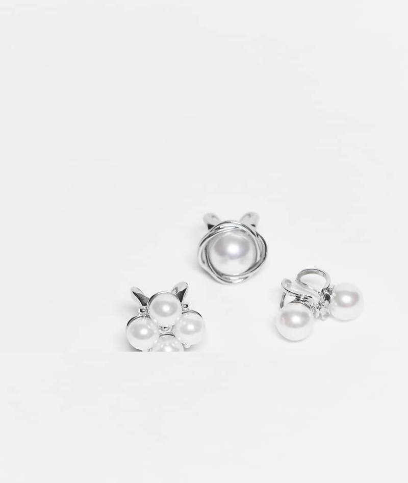 Kaiia - Exclusive - 3er-Pack Ringe in Silber mit großen Perlendetails von Kaiia