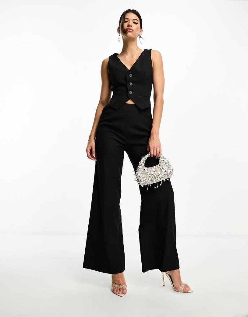 Kaiia - Exclusive - Ärmelloser Westen-Jumpsuit in Schwarz mit weitem Bein von Kaiia
