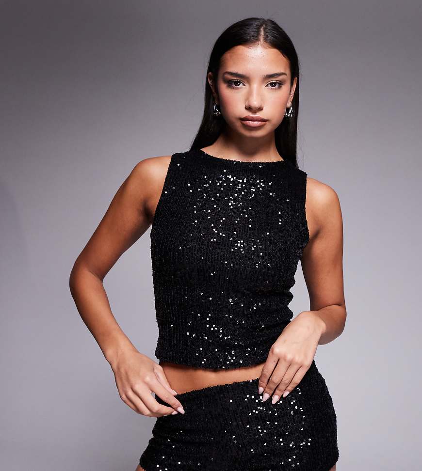 Kaiia - Exclusive - Cropped-Tanktop in Schwarz mit Pailletten, Kombiteil von Kaiia