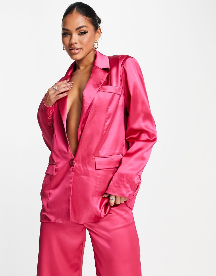 Kaiia - Exclusive - Dad-Blazer aus Satin in Rosa, Kombiteil von Kaiia
