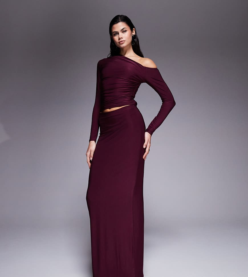 Kaiia - Exclusive - Doppellagiger, anschmiegsamer Maxirock in dunklem Kirschrot mit geradem Schnitt, Kombiteil von Kaiia