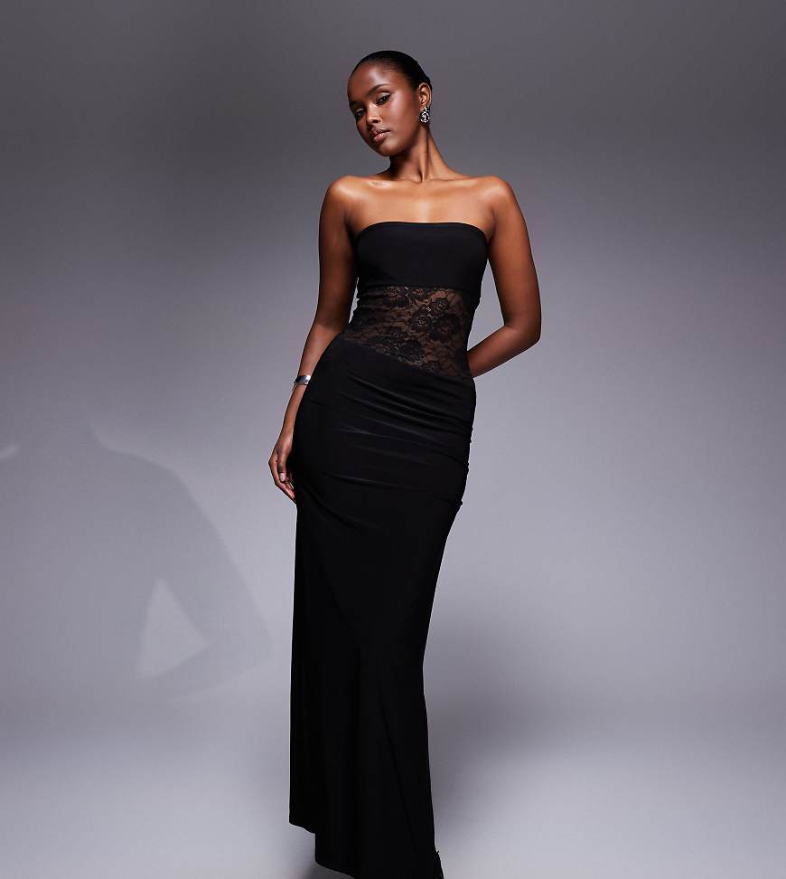 Kaiia - Exclusive - Doppellagiges, figurbetontes, trägerloses Maxikleid aus transparenter Spitze in Schwarz von Kaiia