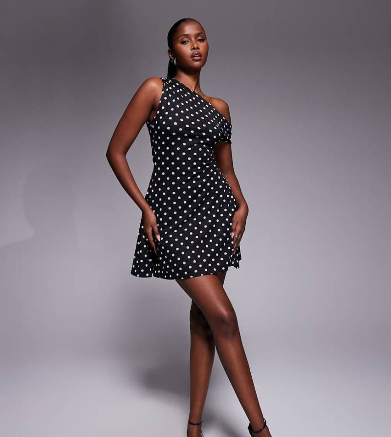 Kaiia - Exclusive - Doppellagiges, figurbetontes Skater-Minikleid aus Netzstoff in Schwarz mit Punktemuster in Weiß und schulterfreiem Design, Kombiteil-Bunt von Kaiia