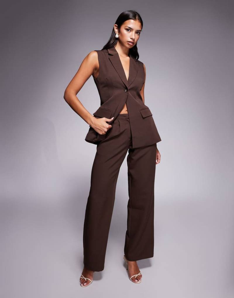 Kaiia - Exclusive - Elegante Hose in Schokobraun mit weitem Bein, Kombiteil-Brown von Kaiia