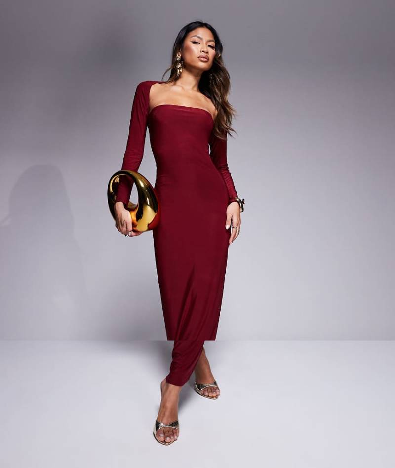 Kaiia - Exclusive - Figurbetontes, trägerloses, doppellagiges Maxikleid in Burgunderrot mit langärmligem Bolero von Kaiia