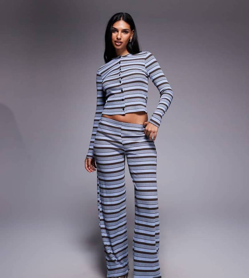 Kaiia - Exclusive - Gestreifte Rippstrick-Hose in Blau und Schokobraun mit weitem Schnitt, Kombiteil-Bunt von Kaiia