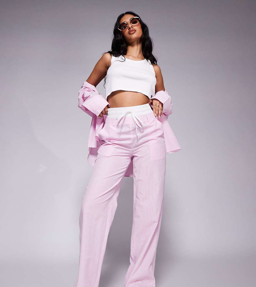 Kaiia - Exclusive - Hose aus Popeline-Baumwollmix in gestreiftem Rosa mit Boxershorts-Bund, Kombiteil von Kaiia