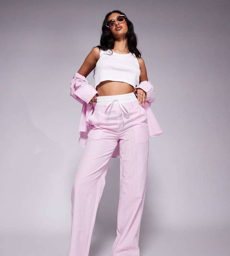 Kaiia - Exclusive - Hose aus Popeline-Baumwollmix in gestreiftem Rosa mit Boxershorts-Bund, Kombiteil von Kaiia