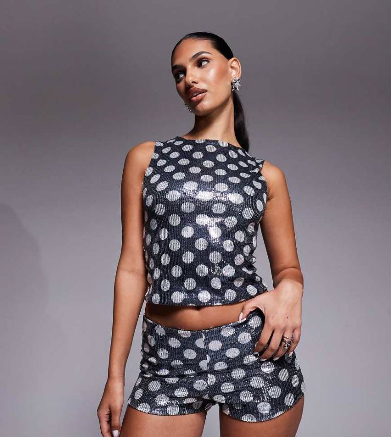 Kaiia - Exclusive - Hotpants in Schwarz mit Polka Dots und Paillettenbesatz, Kombiteil-Bunt von Kaiia