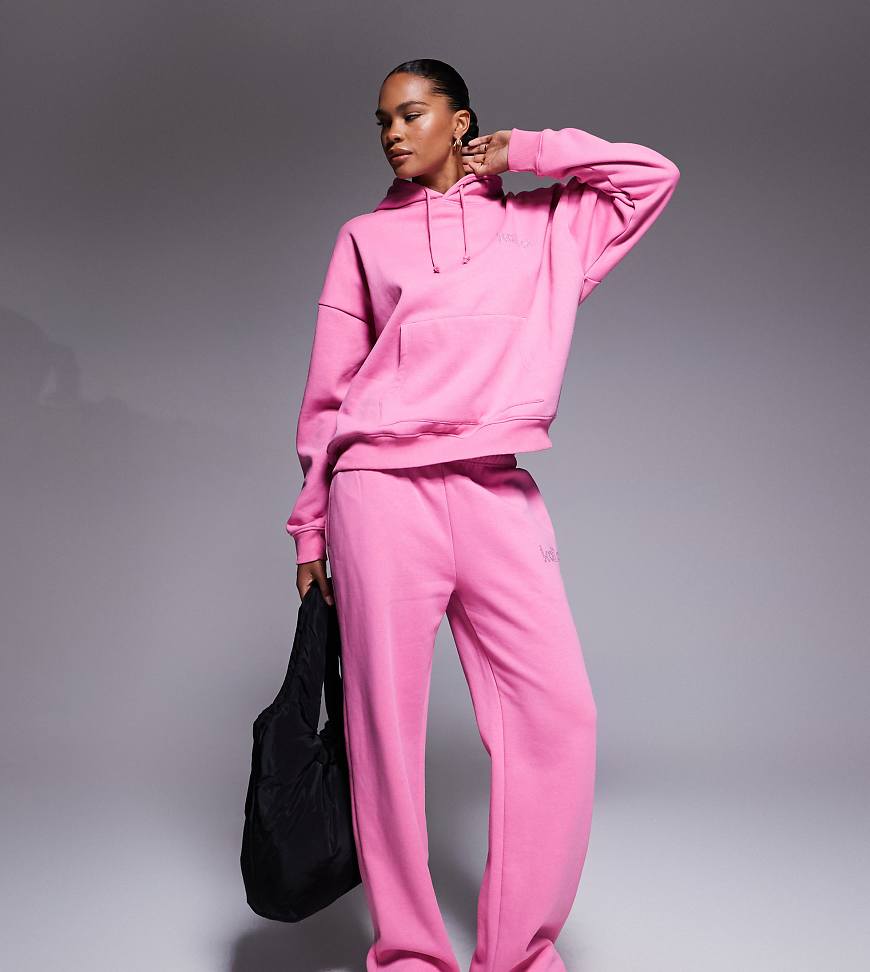 Kaiia - Exclusive - Jogginghose in Pink mit hohem Baumwollanteil, weitem Bein und Strass-Logo, Kombiteil-Rosa von Kaiia