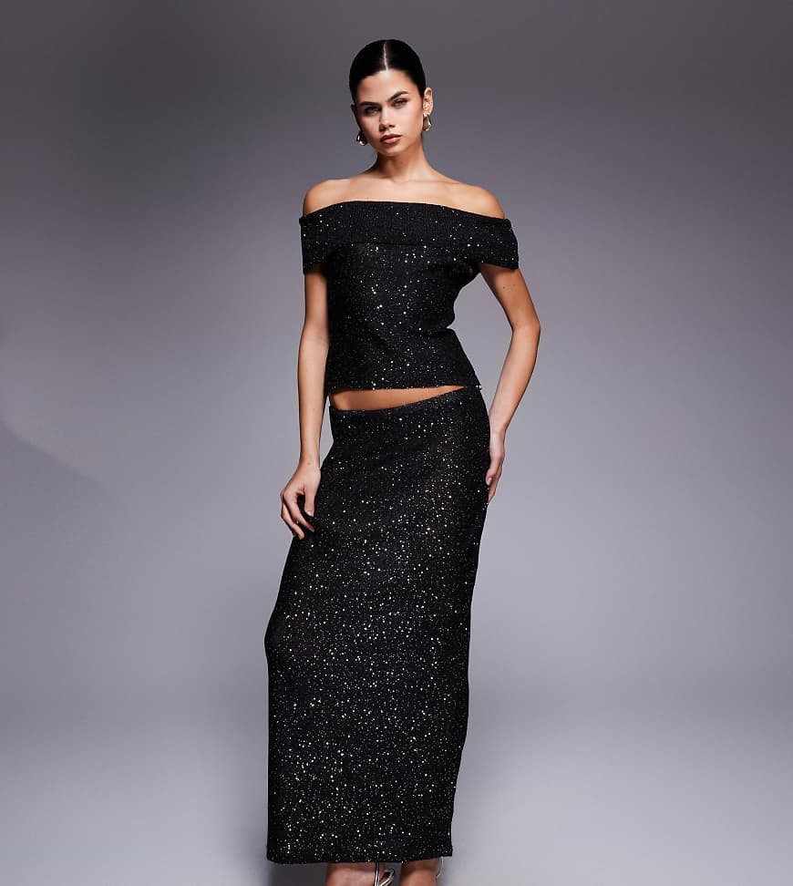 Kaiia - Exclusive - Maxi-Strickrock in Schwarz mit Paillettenbesatz, Kombiteil von Kaiia