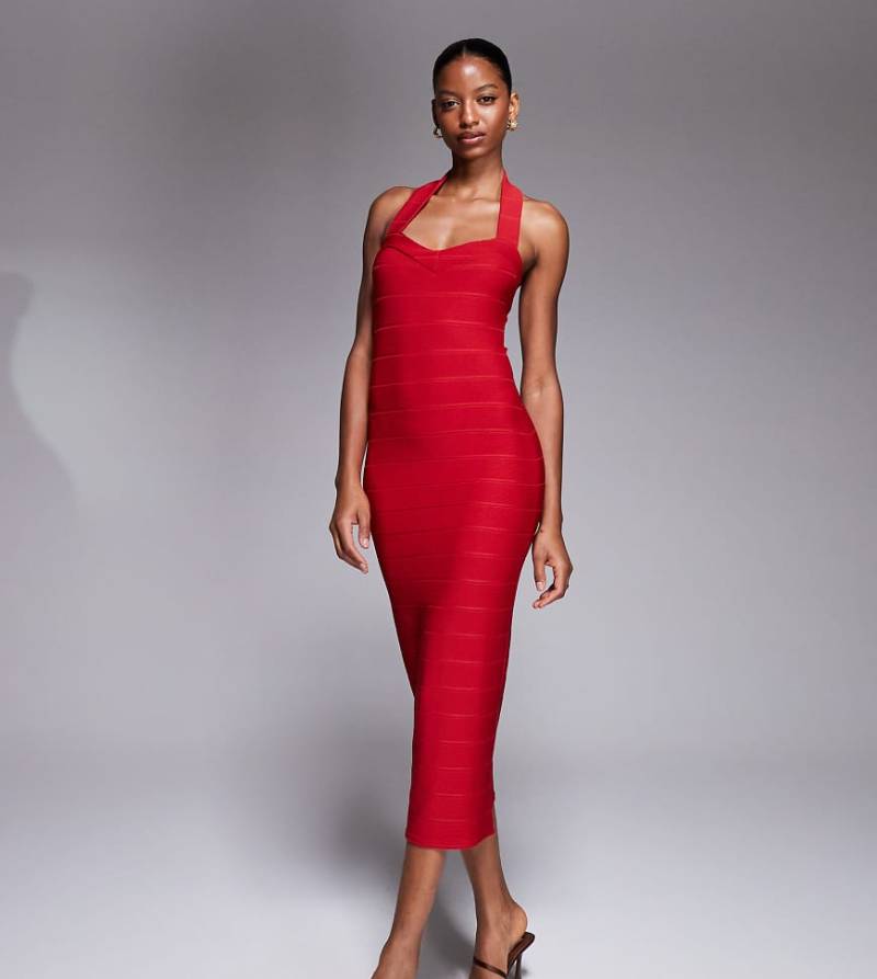 Kaiia - Exclusive - Midaxi-Bandagenkleid in Rot mit herzförmigem Ausschnitt und Neckholder von Kaiia