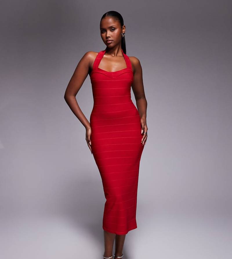 Kaiia - Exclusive - Midaxi-Bandagenkleid in Rot mit herzförmigem Ausschnitt und Neckholder von Kaiia