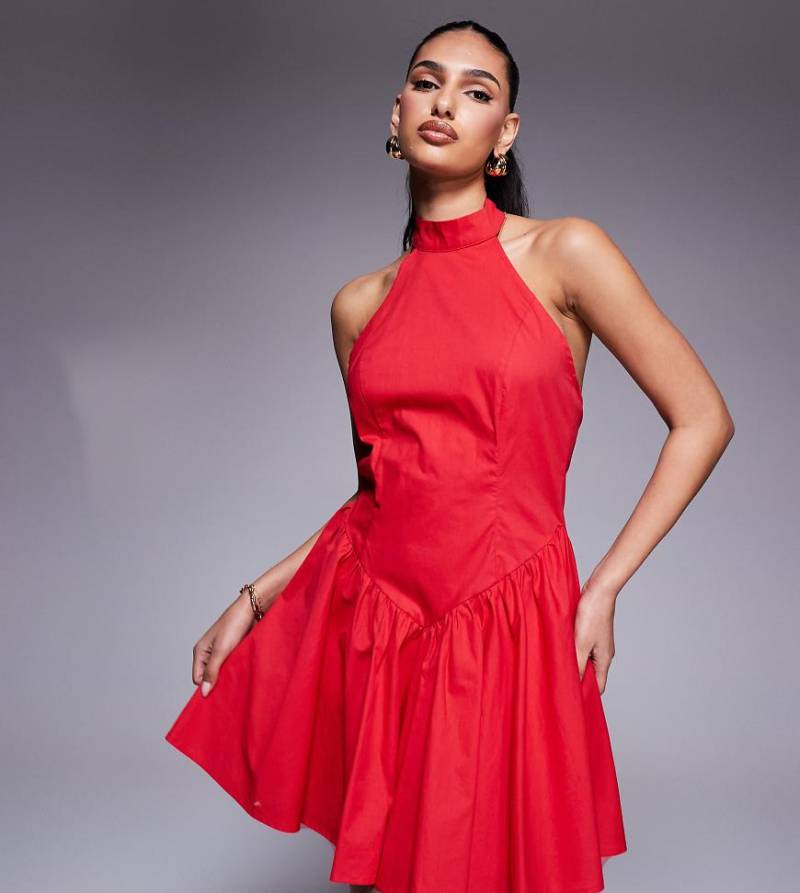 Kaiia - Exclusive - Neckholder-Minikleid in Rot mit hohem Baumwollanteil, tiefem Rückenausschnitt und V-Taille Kaiia - Exclusive - Neckholder-Minikleid in Rot mit hohem Baumwollanteil, tiefem Rückenausschnitt und V-Taille von Kaiia