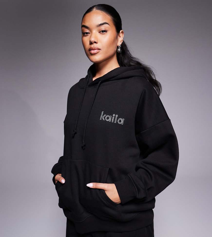 Kaiia - Exclusive - Oversize-Kapuzenpullover mit hohem Baumwollanteil in Schwarz mit Strass-Logo, Kombiteil von Kaiia