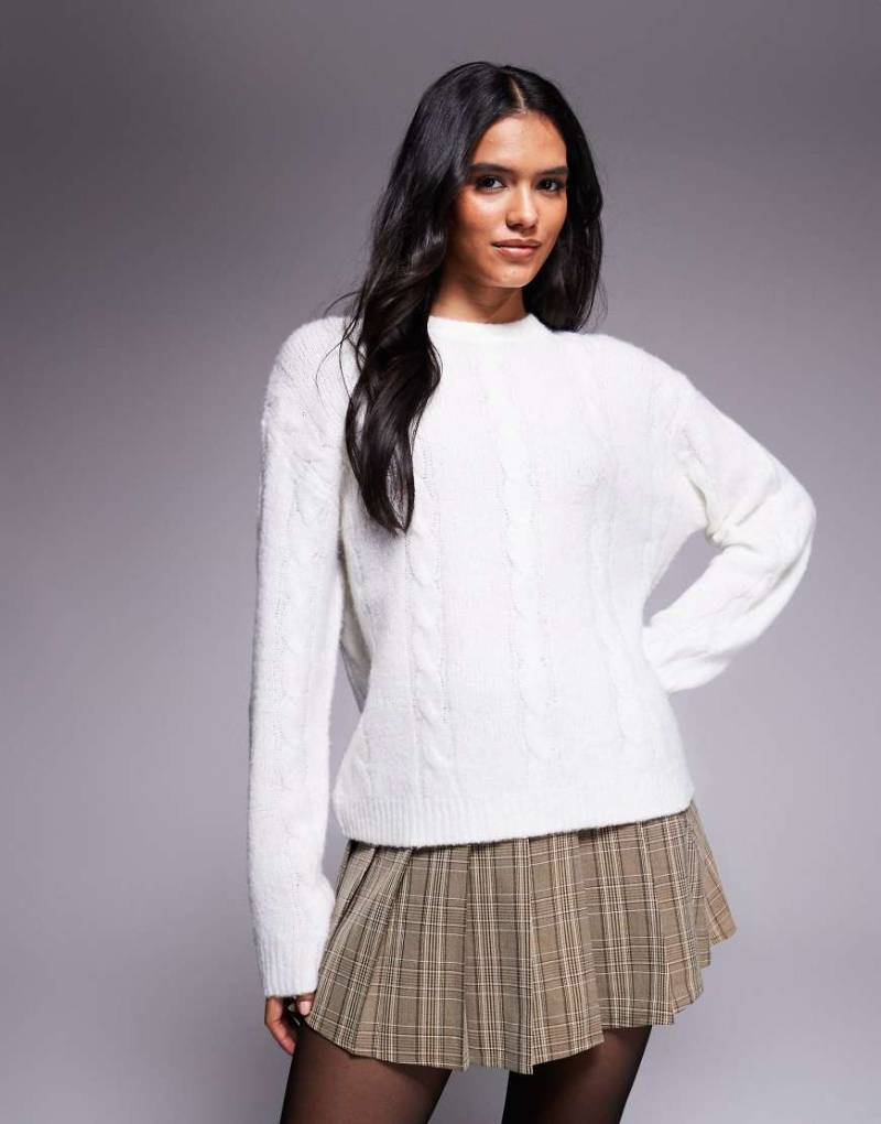 Kaiia - Exclusive - Oversize-Strickpullover in Cremeweiß mit Zopfmuster, Kombiteil von Kaiia