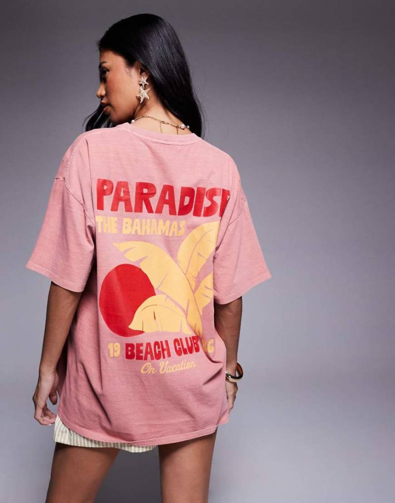 Kaiia - Exclusive - Oversize-T-Shirt aus Baumwolle in Orange mit kontrastierender „Bahamas"-Grafik von Kaiia