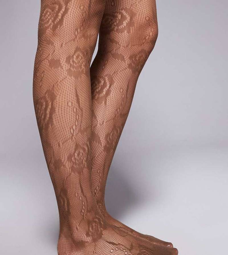 Kaiia - Exclusive - Transparente Strumpfhose aus Spitze in Hellbraun-Brown von Kaiia