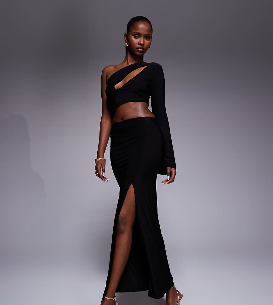 Kaiia Exklusiv - Doppellagiger, anschmiegsamer Maxirock in Schwarz mit seitlichem Schlitz, Kombiteil von Kaiia