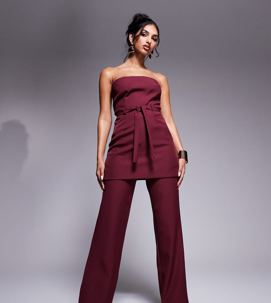 Kaiia - Exklusiv - Elegante Hose in Burgunderrot mit Bindegürtel und weitem Bein, Kombiteil von Kaiia