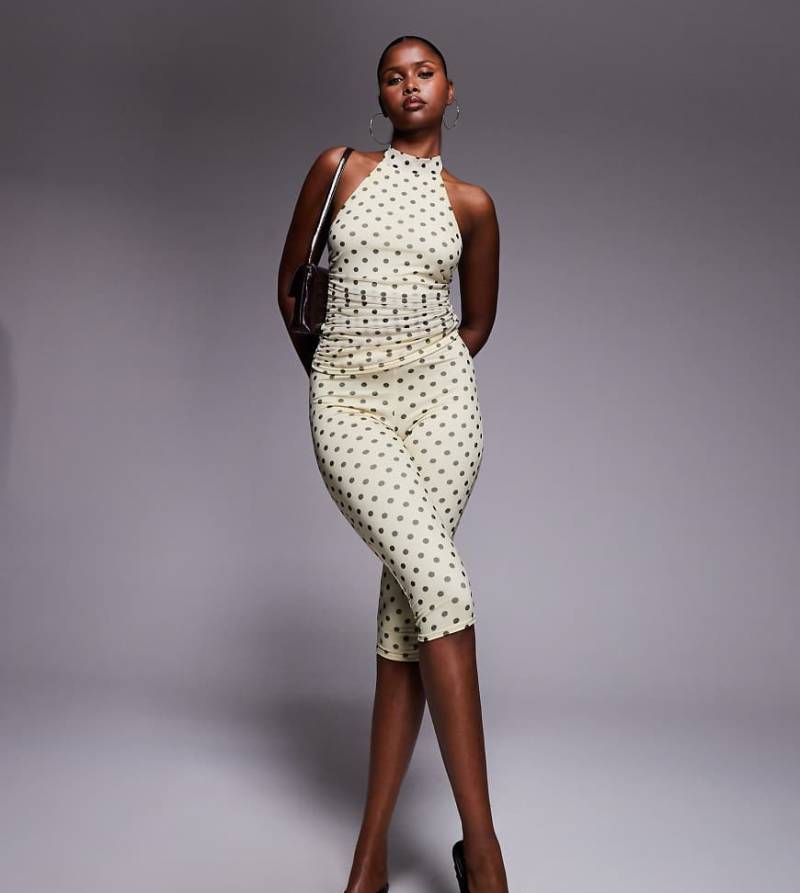 Kaiia - Exklusiv - Gepunktete, figurbetonte Caprihose aus doppellagigem Netzstoff in Zitronengelb und Schwarz mit hohem Bund, Kombiteil-Bunt von Kaiia