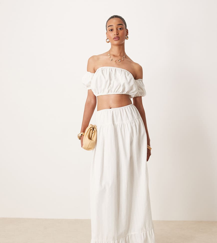 Kaiia - Exklusiv - Geraffter Prärie-Maxirock aus Baumwolle in Weiß, Kombiteil von Kaiia