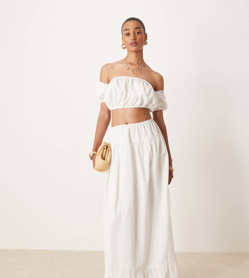 Kaiia - Exklusiv - Geraffter Prärie-Maxirock aus Baumwolle in Weiß, Kombiteil von Kaiia