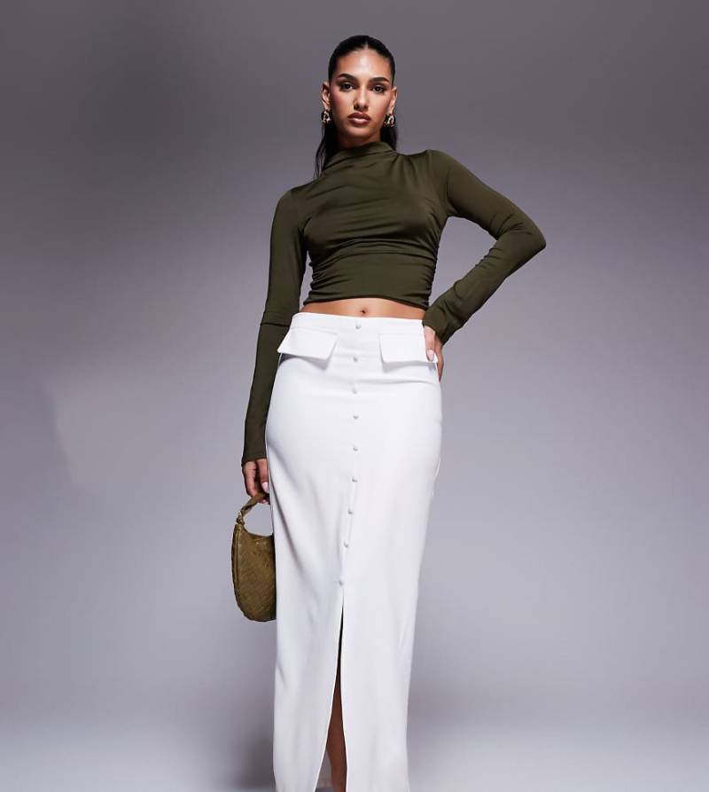 Kaiia - Exklusiv - Maxirock in Weiß mit Taschendetail und Front-Schlitz von Kaiia