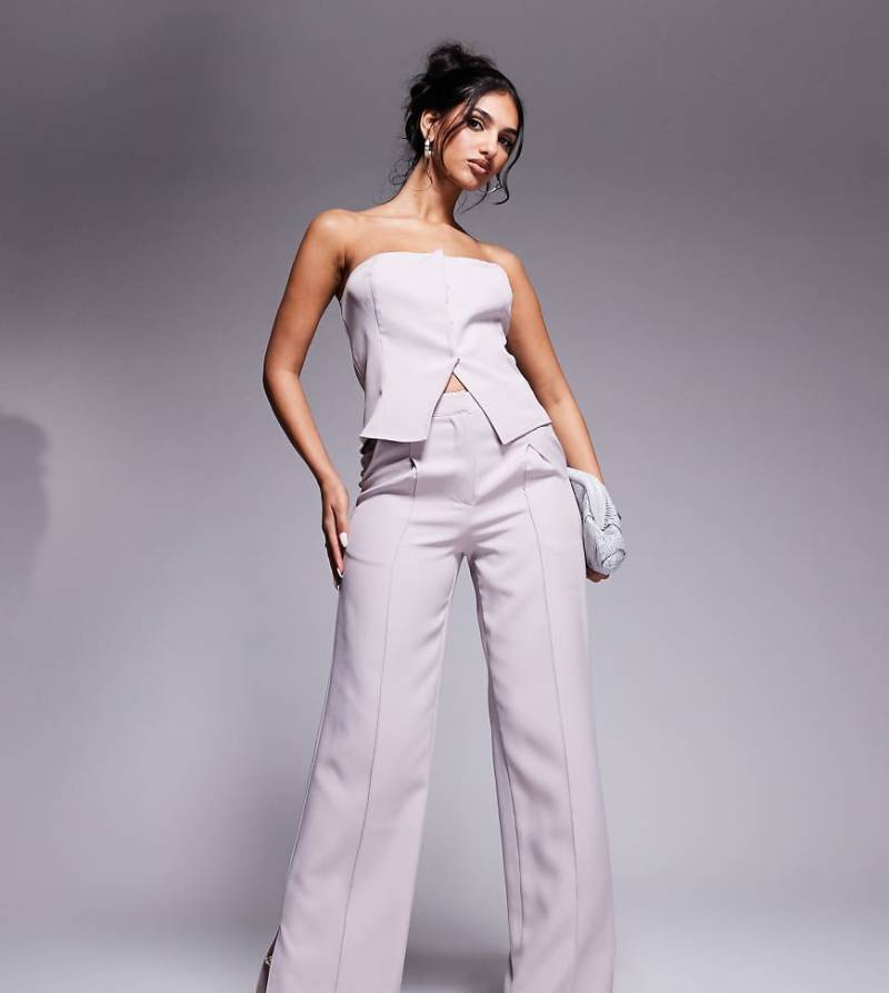 Kaiia - Exklusive, elegante Hose in Hellgrau mit weitem Bein und Nahtdetails, Kombiteil von Kaiia