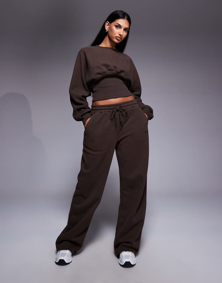 Kaiia - Exklusive Jogginghose mit hohem Baumwollanteil in Schokobraun mit geripptem Bund, Kombiteil-Grün von Kaiia