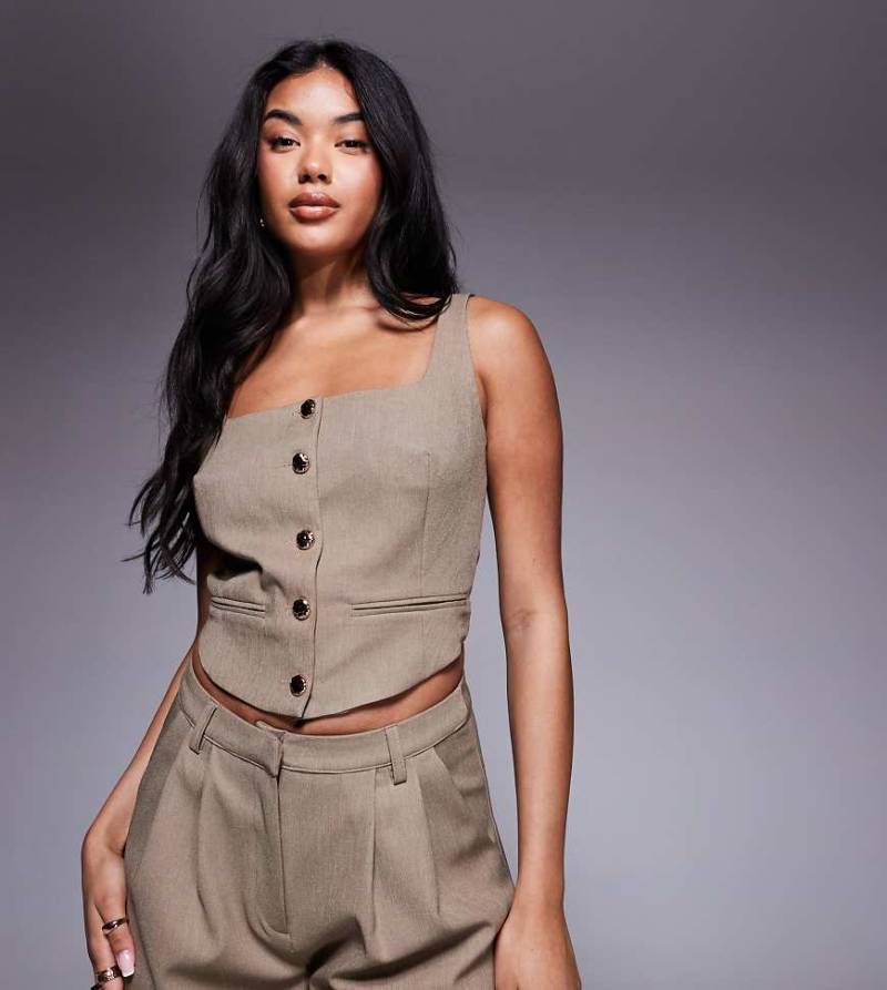 Kaiia - Exklusive Weste in verwaschenem Braun mit eckigem Ausschnitt und goldfarbenen Knöpfen in gehämmerter Optik, Kombiteil-Grau von Kaiia