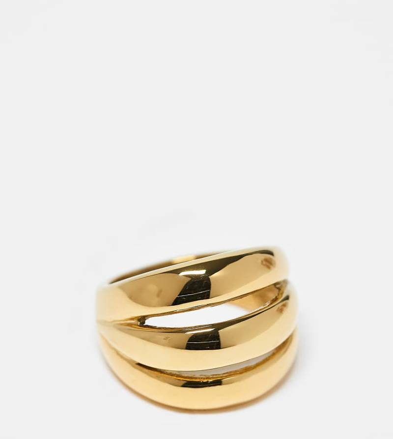 Kaiia - Exklusiver, dreireihiger, klobiger Edelstahlring in Goldoptik-Goldfarben von Kaiia