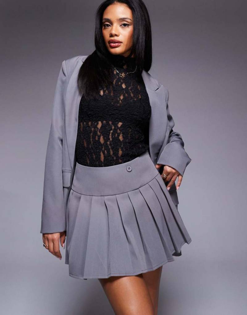 Kaiia - Exklusiver, eleganter Mini-Faltenrock in Anthrazit, Kombiteil-Grau von Kaiia