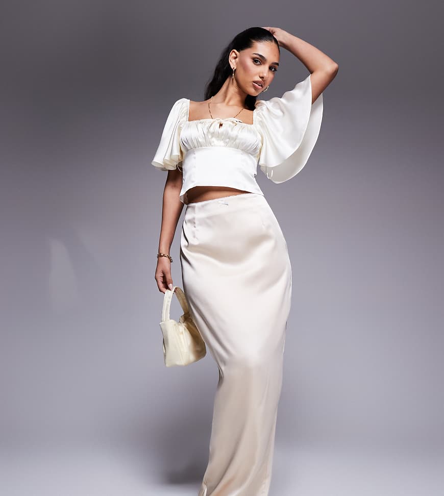 Kaiia - Exklusiver Bodycon-Maxirock aus Satin in Creme mit Schleifenverzierung-Weiß von Kaiia