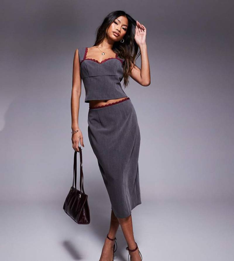 Kaiia - Exklusiver Maxirock in Grau mit Kontrastbesatz, Kombiteil von Kaiia