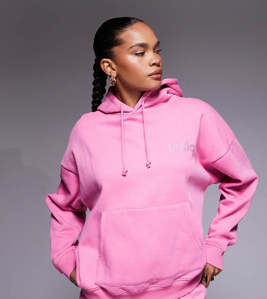 Kaiia - Exklusiver Oversize-Kapuzenpullover in Pink mit hohem Baumwollanteil und Strass-Logo, Kombiteil-Rosa von Kaiia